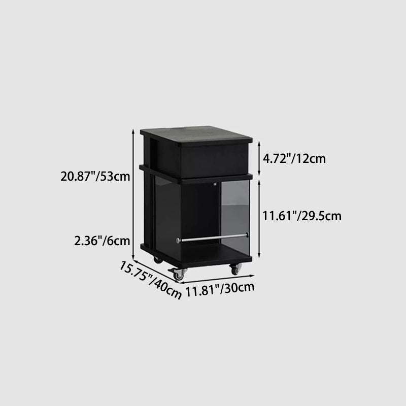 Minimalist Solid Wood Glass Square Nightstand 1-Cabinet