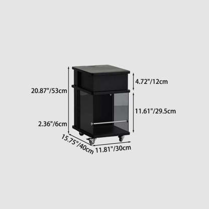 Minimalist Solid Wood Glass Square Nightstand 1-Cabinet