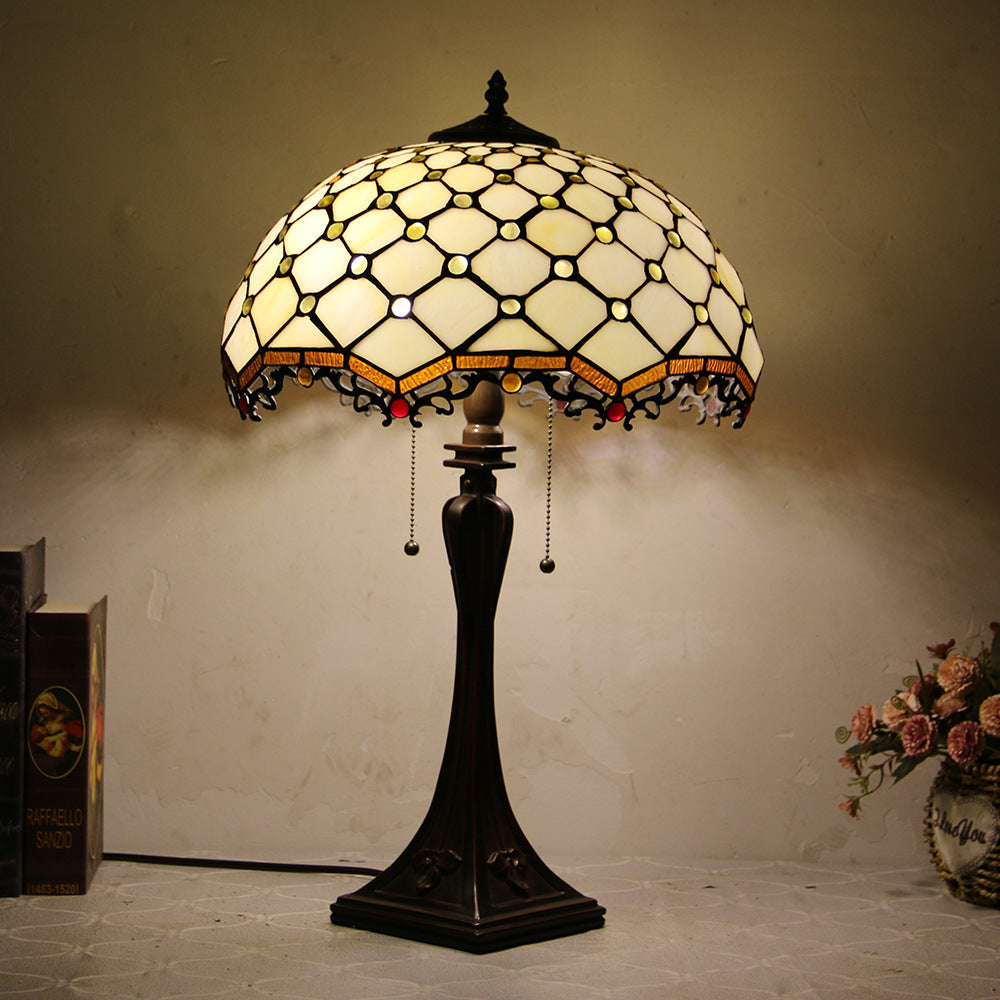Tiffany Mediterranean Stained Glass Cone 2-Light Table Lamp