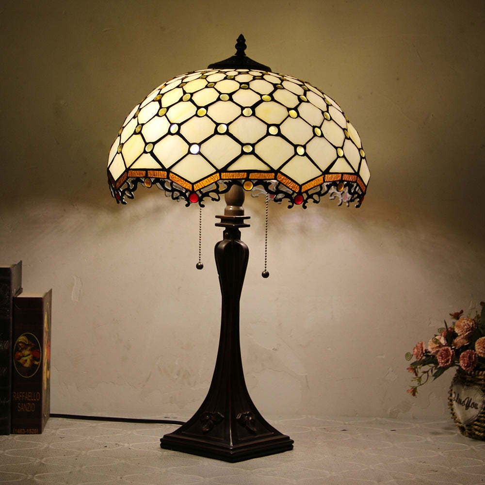 Tiffany Mediterranean Stained Glass Cone 2-Light Table Lamp