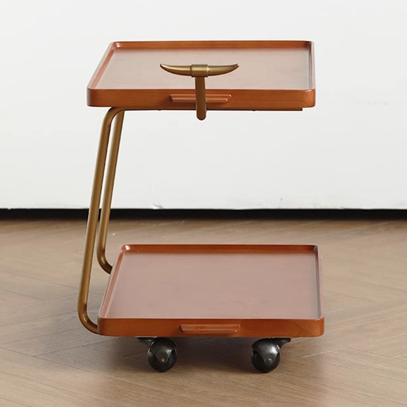 Retro Rubber Wood Stainless Steel Movable Side Table 2-Tier