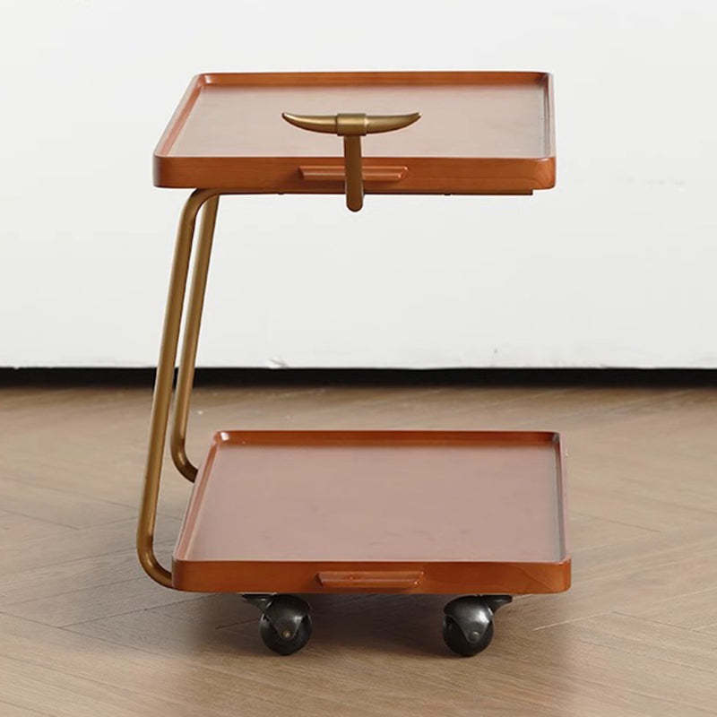 Retro Rubber Wood Stainless Steel Movable Side Table 2-Tier