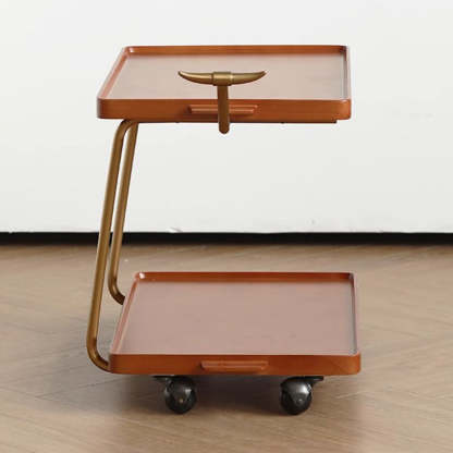 Retro Rubber Wood Stainless Steel Movable Side Table 2-Tier
