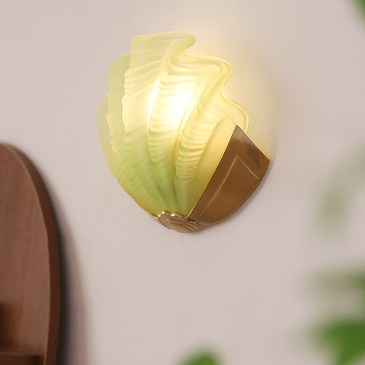 Art Deco Shell Brass Glass Wall Sconce - Trn