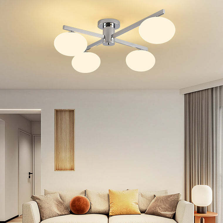 Nordic Glass Iron Ball 3/4/5-Light Semi-Flush Ceiling Light — 3 / 110V-120V For US/CA / Chrome