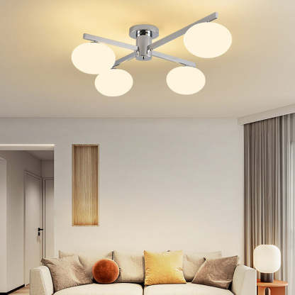 Nordic Glass Iron Ball 3/4/5-Light Semi-Flush Ceiling Light — 3 / 110V-120V For US/CA / Chrome