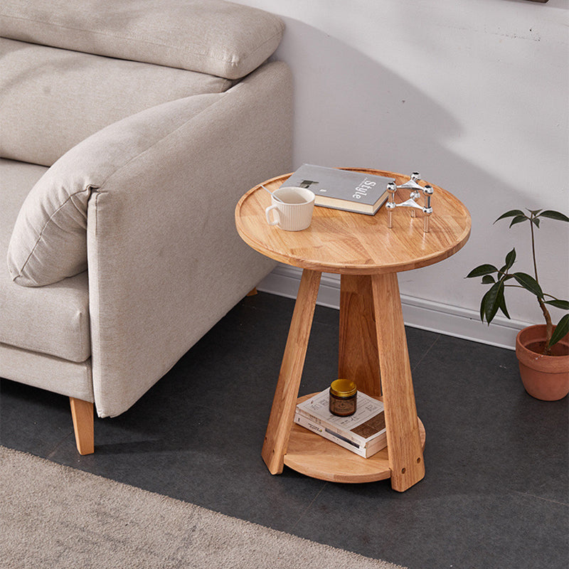 Modern Round Rubberwood 2-Tier End Table