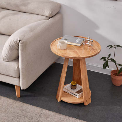 Modern Round Rubberwood 2-Tier End Table