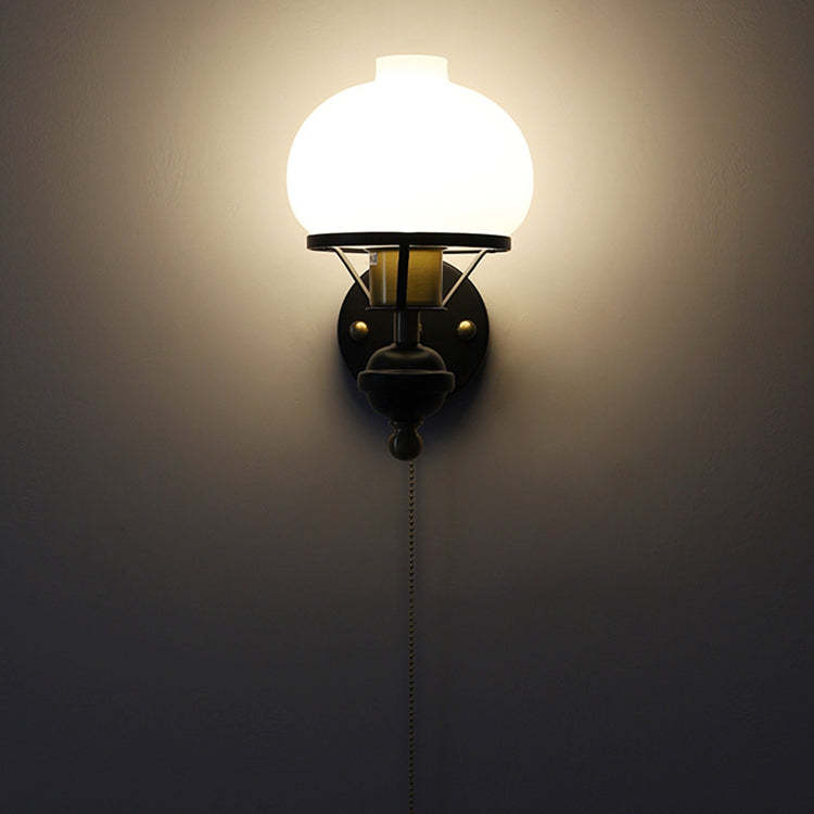 French Geometric Circle Glass Iron Sconce — Pull-cord Switch / A / 220V-240V For UK/AU