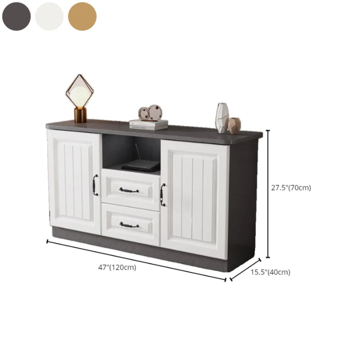 Gray Wood Rectangular TV Stand with Drawers