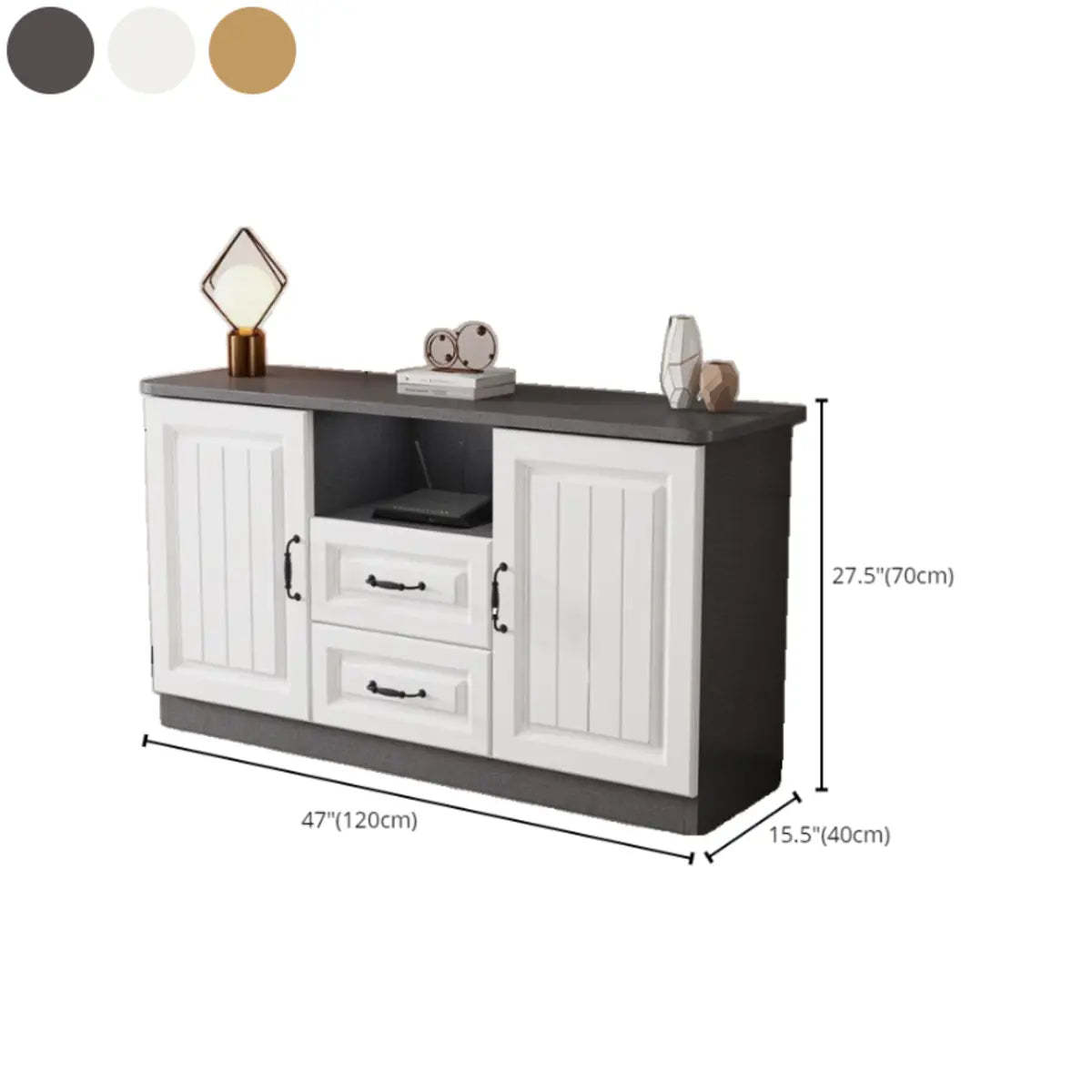 Gray Wood Rectangular TV Stand with Drawers