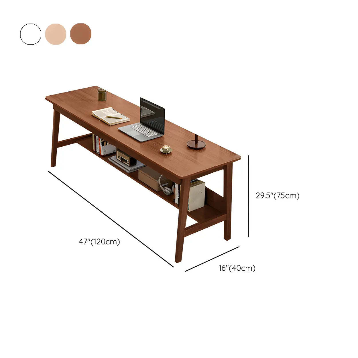 Natural Rubberwood Writing Desk with Shelf — Nut-Brown / Table Only