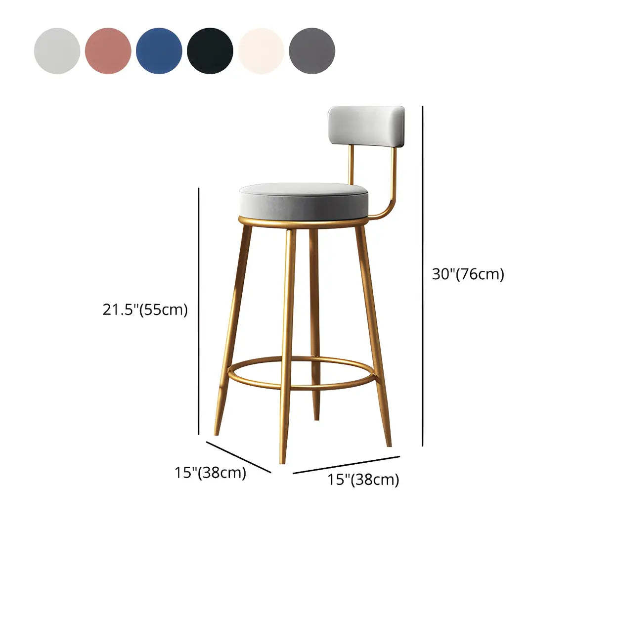 Velvet Round Bar Stool with Gold Frame — White / 4 Piece Set