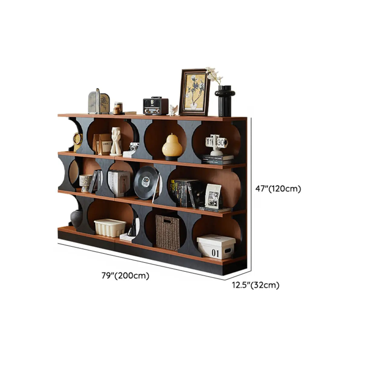 Mid-Century Closed-Back Brown Wood Bookshelf