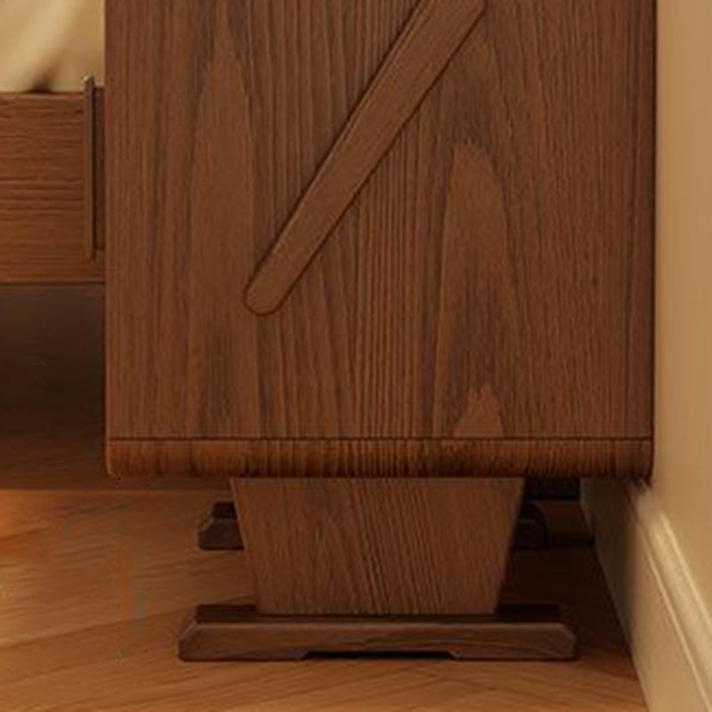 Contemporary Rubberwood Glass Metal Nightstand