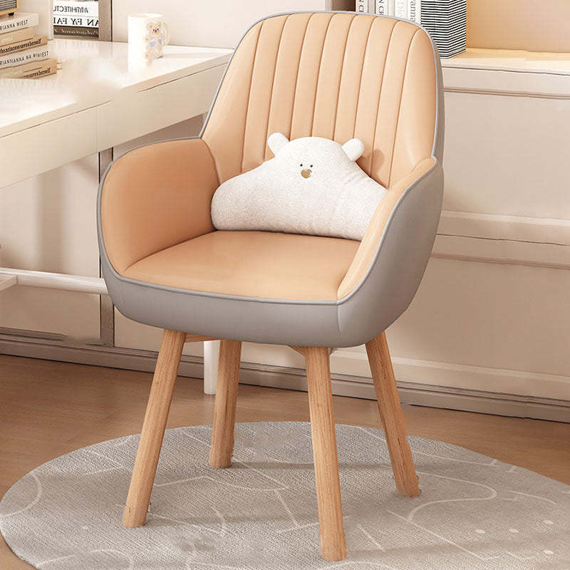 Nordic Curved Leather Wood Swivel Desk Chair