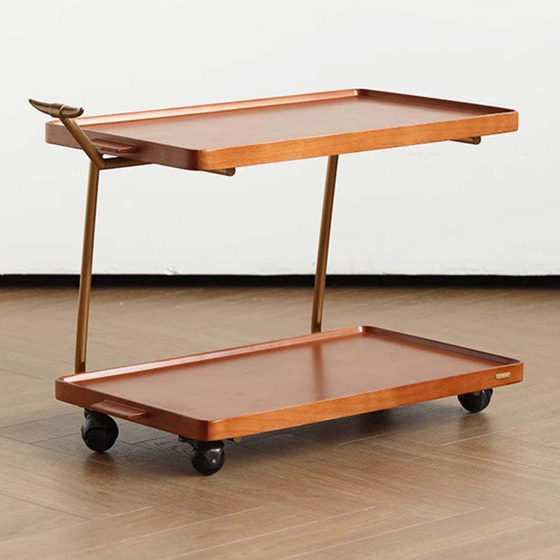 Retro Rubber Wood Stainless Steel Movable Side Table 2-Tier