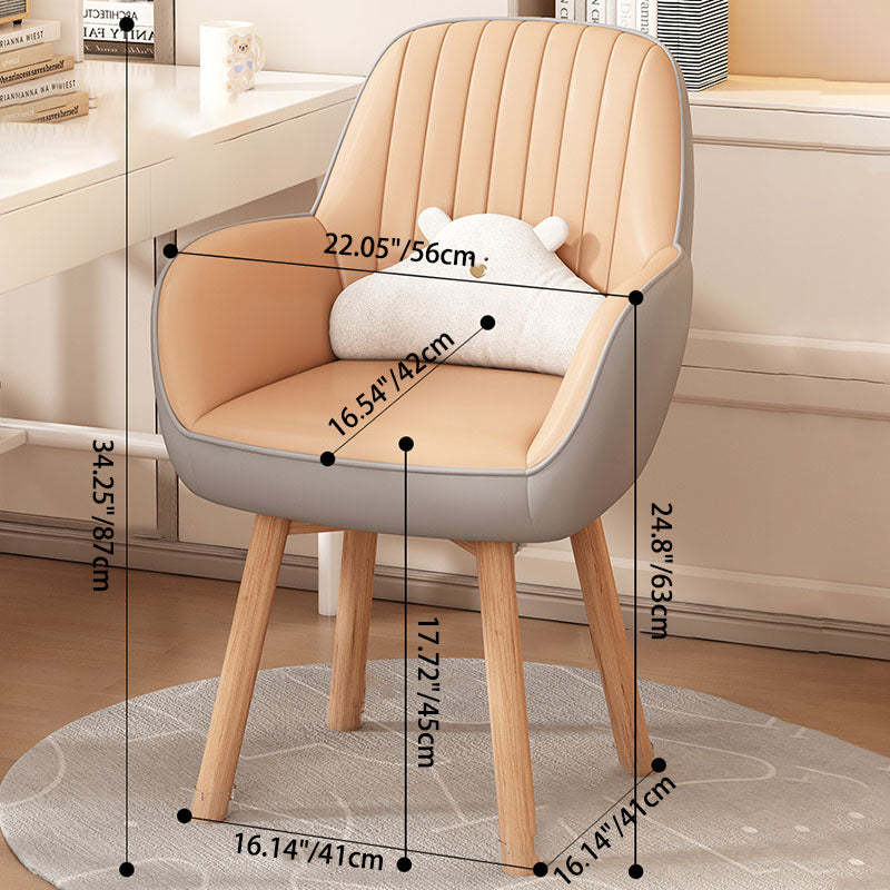 Nordic Curved Leather Wood Swivel Desk Chair — Orange + Gray