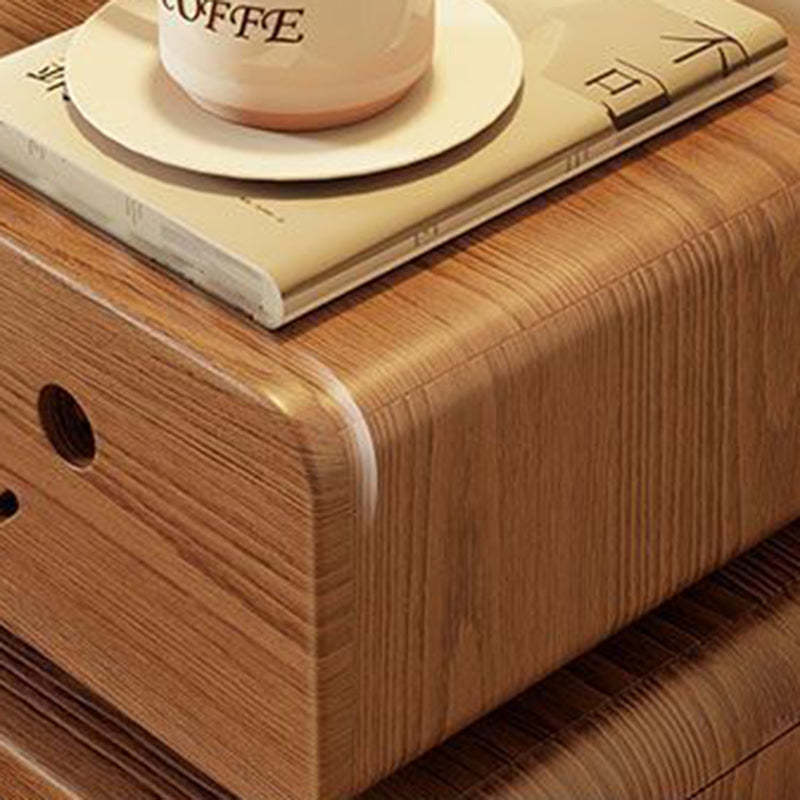 Contemporary Rubberwood Glass Metal Nightstand