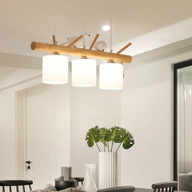 Nordic cylinder island chandeliers in wood — 3-Light / 220V-240V (UK/AU