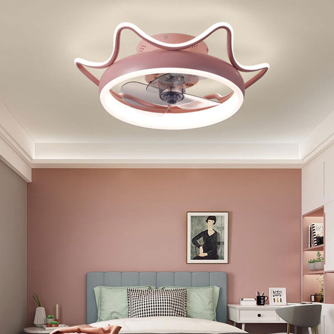 Nordic Round Wrought Iron LED Flush Mount Fan Light
