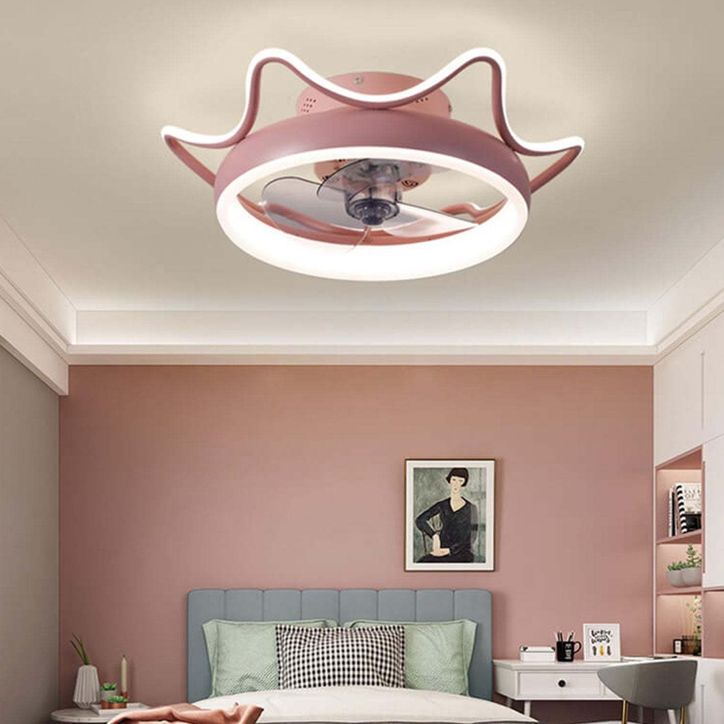 Nordic Round Wrought Iron LED Flush Mount Fan Light
