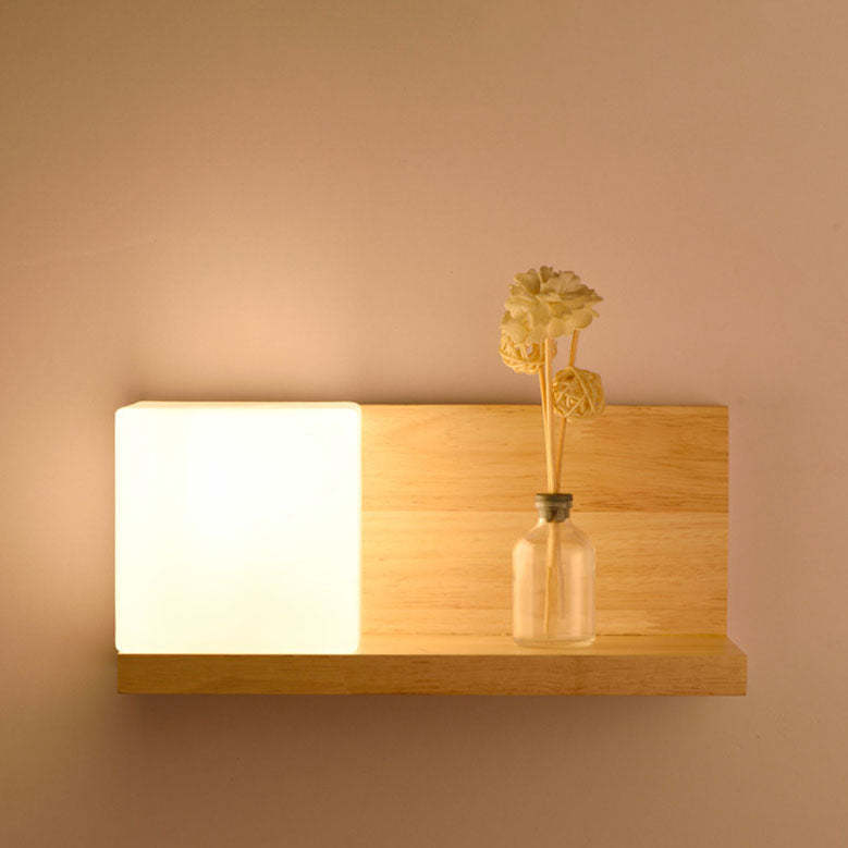 Japanese Minimalist Wood Square Glass Sconce
