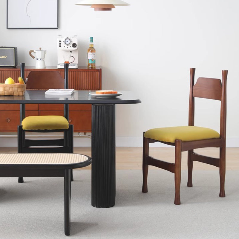 Vintage Wood Curved Velvet Dining Chair