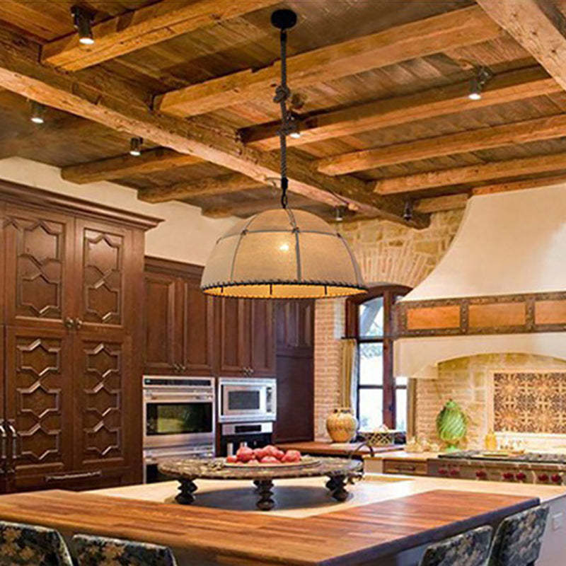 Traditional Rustic Fabric Semicircle Pendant Light