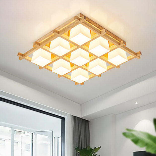 Japanese Wooden Square Flush Ceiling Light — 6 / 110V-120V For US/CA