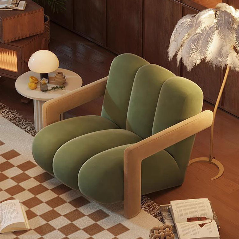 Retro Striped Velvet Wood Accent Chair