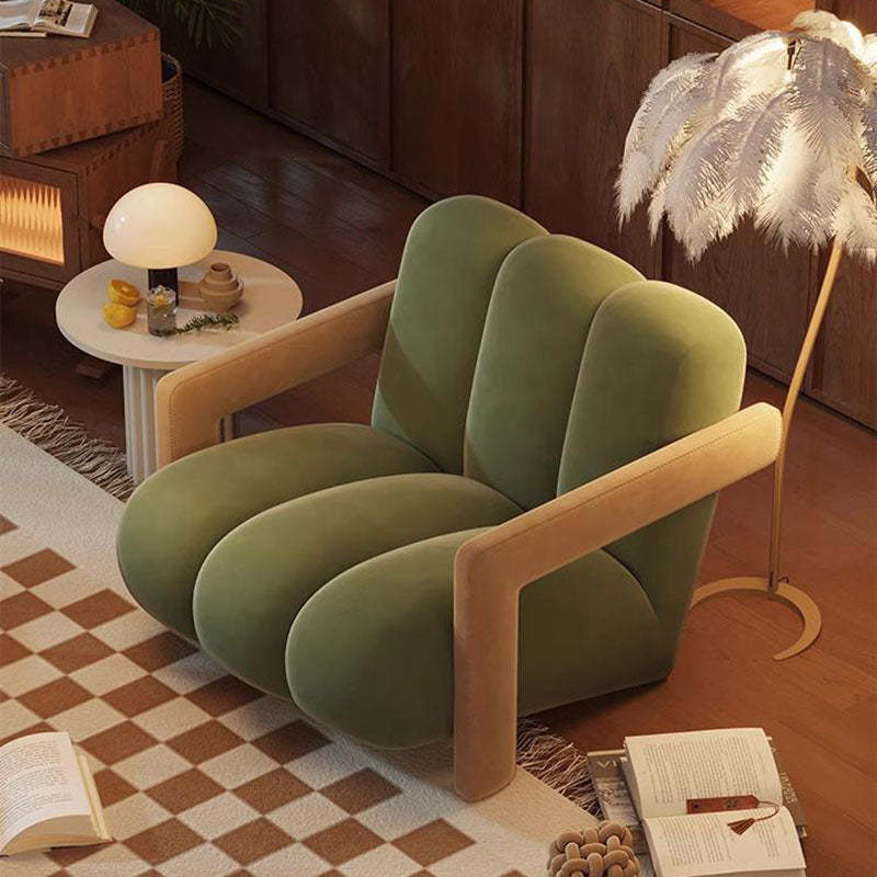 Retro Striped Velvet Wood Accent Chair
