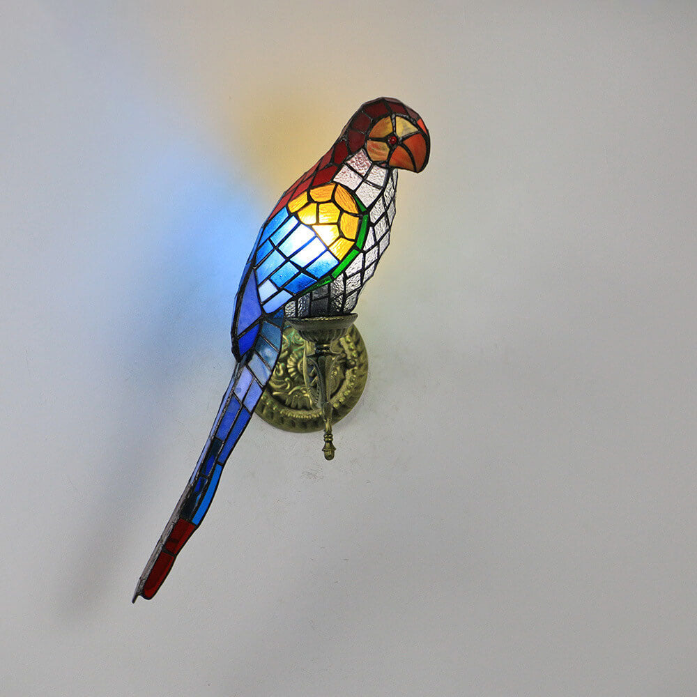 Tiffany Vintage Parrot Stained Glass Sconce