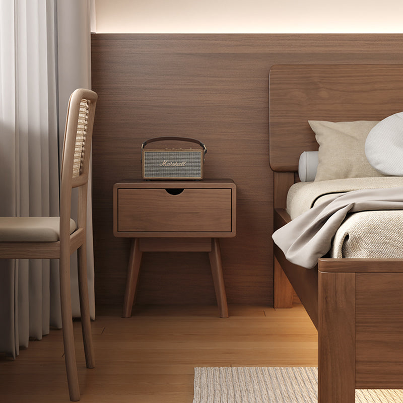 Modern Cubic Rubber Wood 1/2-Drawer Nightstand