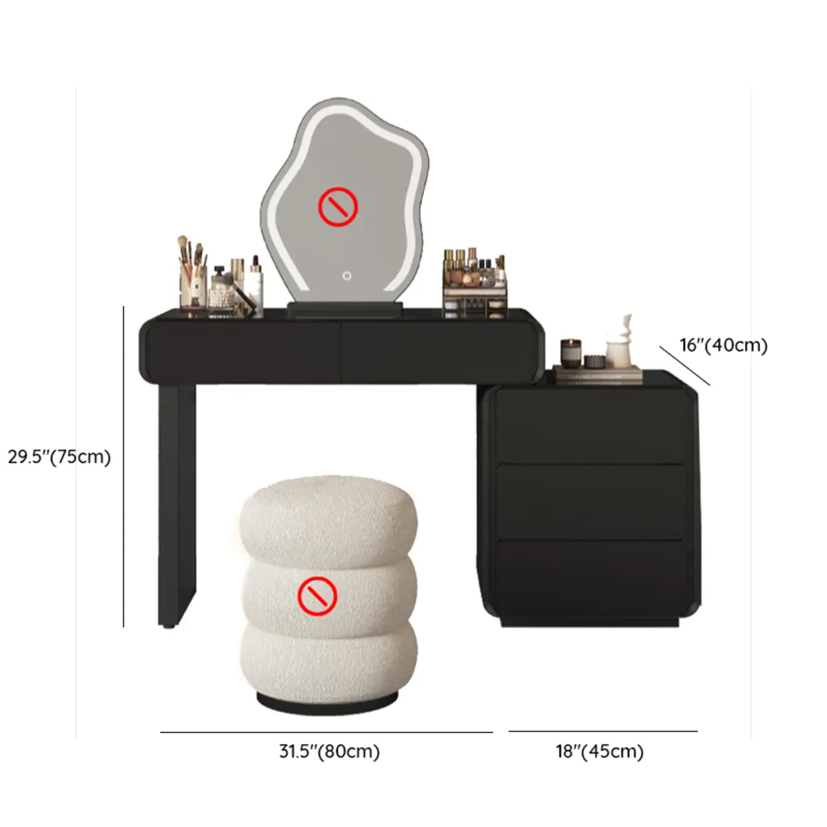 Modern Abstract Black Wood LED Mirror Vanity