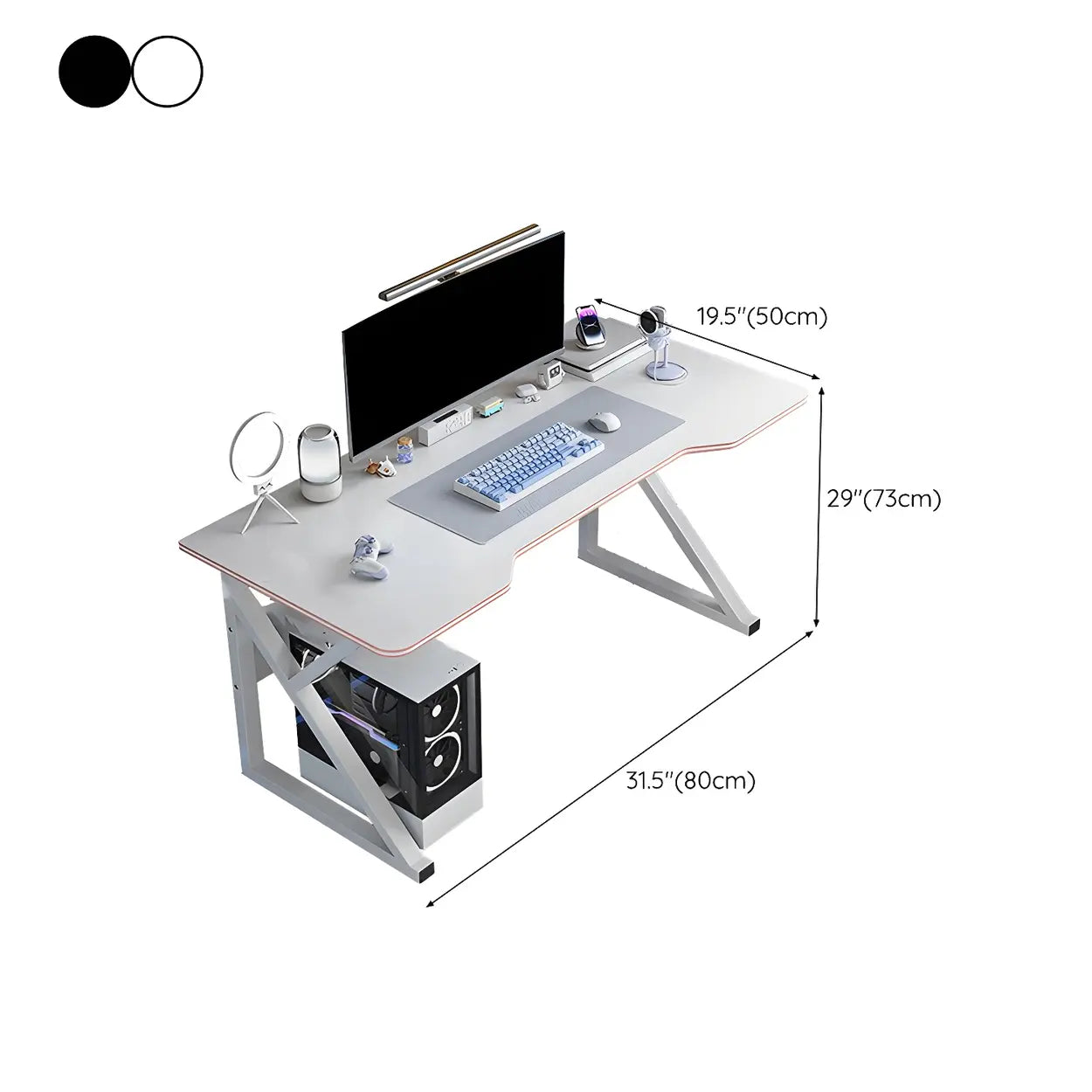 White Wood Steel Trestle Curved Computer Desk with Storage