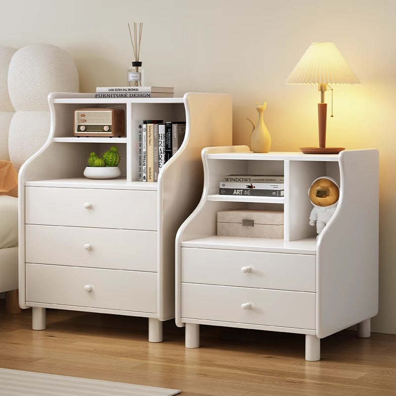 Contemporary Curved Solid Wood 2/3-Drawer Nightstand — 3 / Wood Color
