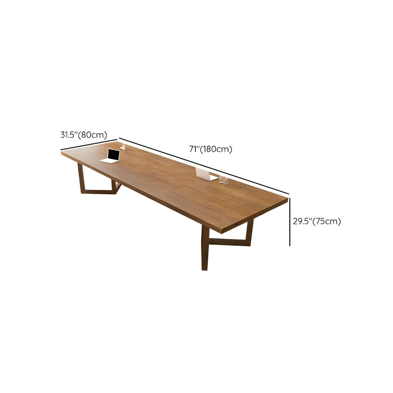 Brown Pine Sled Long Writing Desk for 10