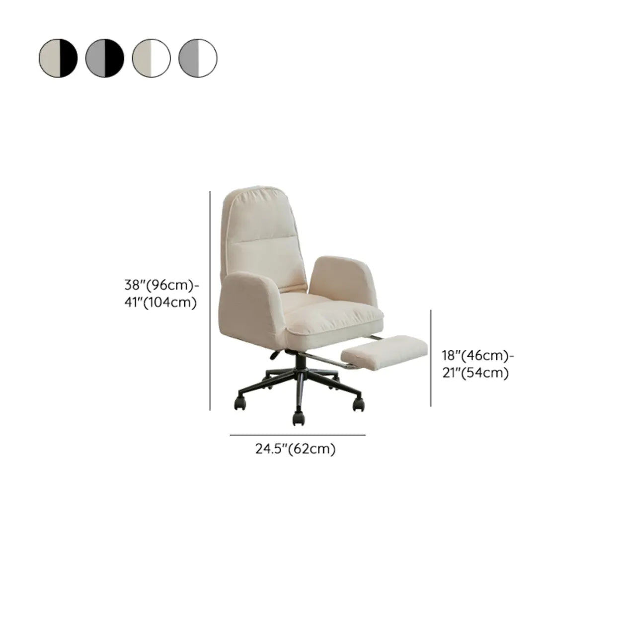 Ivory Swivel Upholstered Office Chair with Footrest