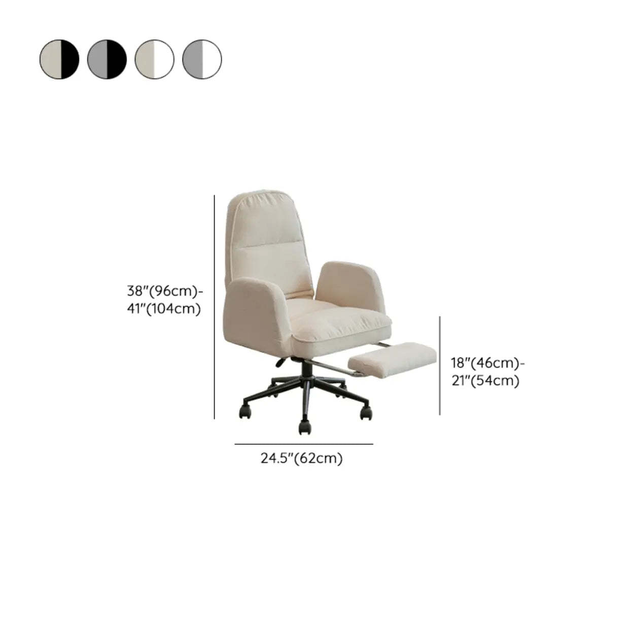 Ivory Swivel Upholstered Office Chair with Footrest