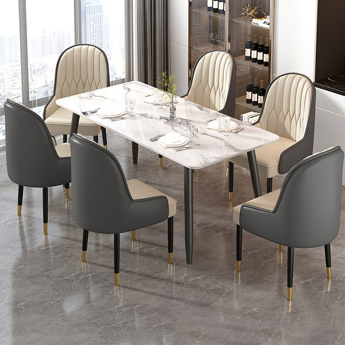 Modern Leather Steel Square Dining Chair — A / Gold / Yellow & Gray