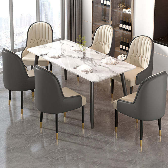 Modern Leather Steel Square Dining Chair — A / Gold / Yellow & Gray