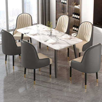 Modern Leather Steel Square Dining Chair — A / Gold / Yellow & Gray