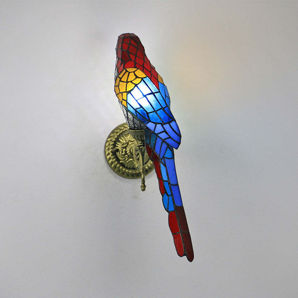 Tiffany Vintage Parrot Stained Glass Sconce