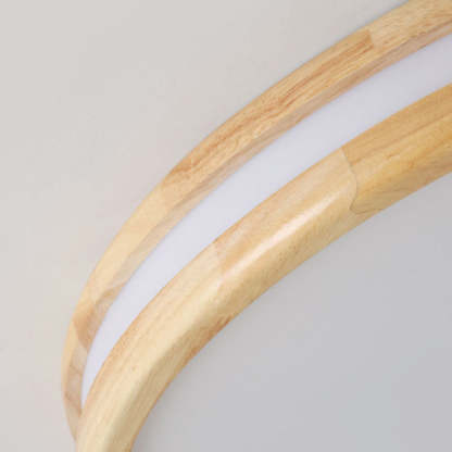 Japanese Round Wooden Slim LED Flush Mount Light — White Light (5000K) / 110V-120V For US/CA