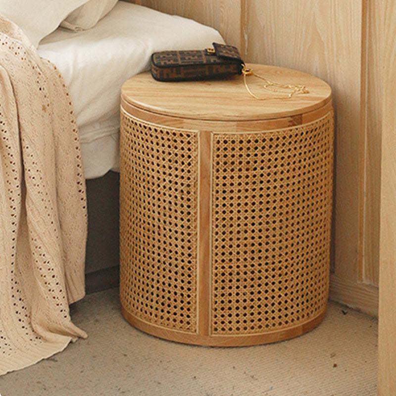 Scandinavian Cylindrical Wood Rattan Coffee Table