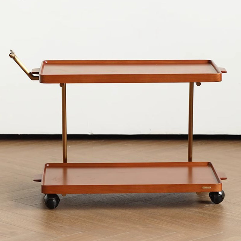 Retro Rubber Wood Stainless Steel Movable Side Table 2-Tier