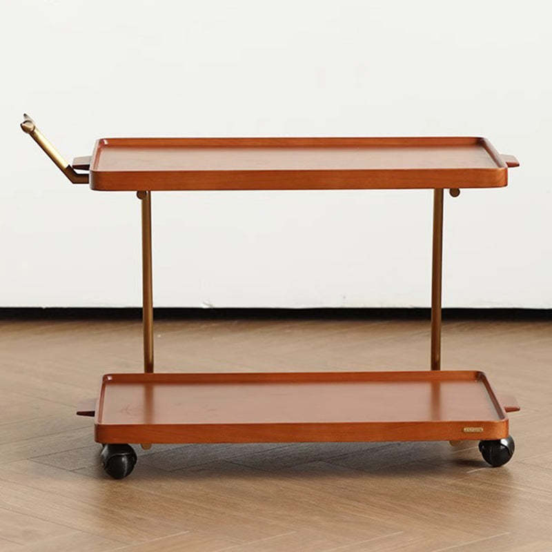 Retro Rubber Wood Stainless Steel Movable Side Table 2-Tier