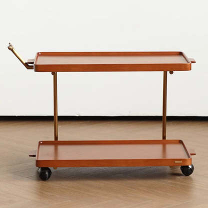 Retro Rubber Wood Stainless Steel Movable Side Table 2-Tier