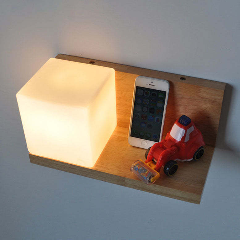 Japanese Minimalist Wood Square Glass Sconce